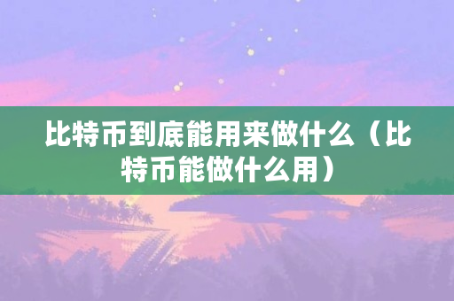 比特币到底能用来做什么（比特币能做什么用）