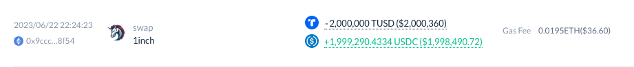 其中一笔通过1inch售出200万美元