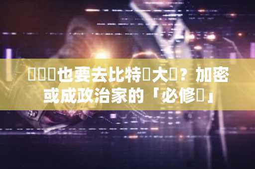 賀錦麗也要去比特幣大會？加密或成政治家的「必修課」