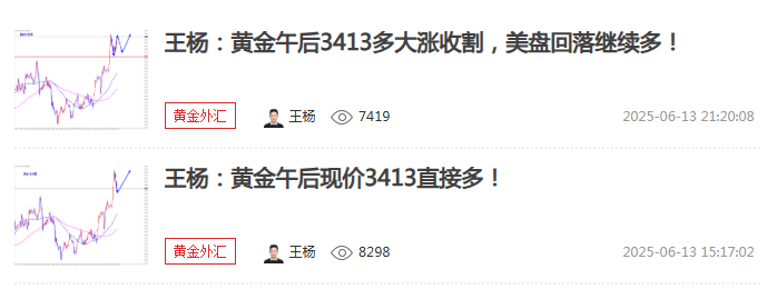 王杨：黄金避险不断升级，下周回落继续多！