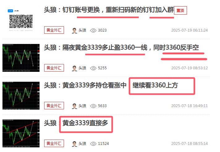 头狼：周五黄金3339多收割，同时3360反手空中