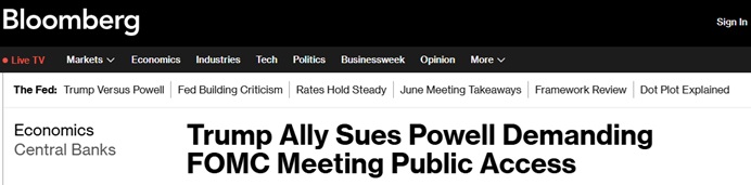 突发重磅！特朗普盟友起诉美联储主席鲍威尔 事关FOMC货币政策会议