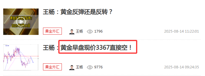王杨：黄金空如期下跌收割，黄金多头昙花一现！