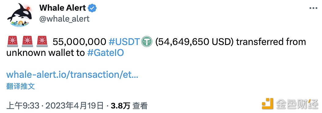 55,000,000 USDT从未知钱包转移到GatIO