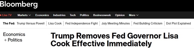 重磅！特朗普罢免美联储理事库克立即生效 美元跳水、金价短线暴涨近35美元