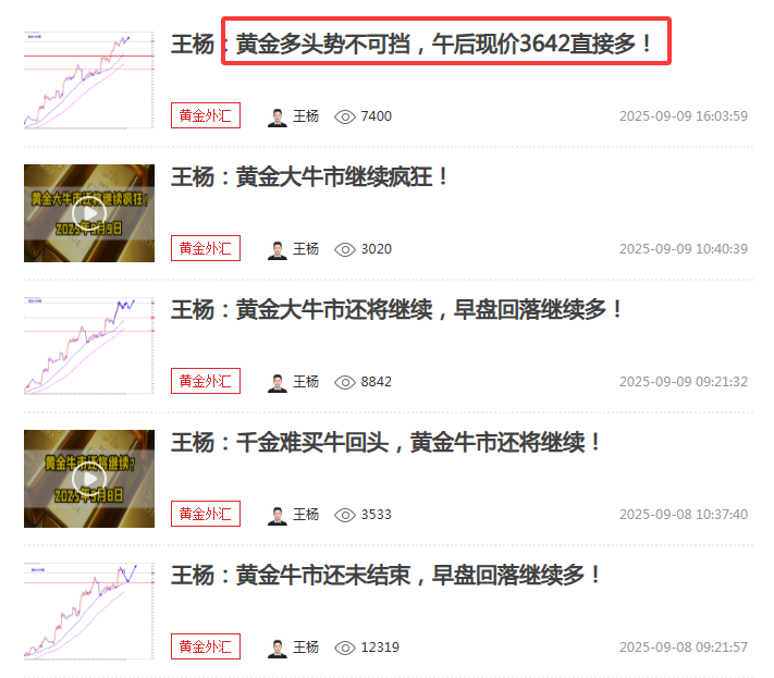 王杨：黄金做多连连获胜，美盘回落继续多！
