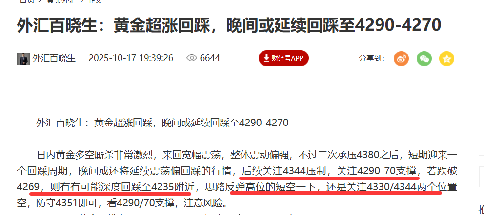 外汇百晓生：黄金超涨深度回踩，跌势关注4200附近支撑