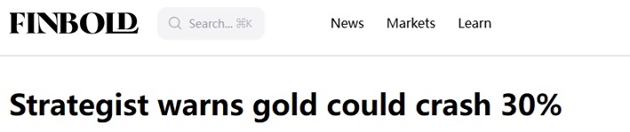 彭博大宗商品策略师警告：黄金价格可能暴跌30%！