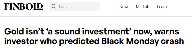 怎么回事？！曾预测“黑色星期一”崩盘的投资者警告：黄金现在并非“稳健的投资”